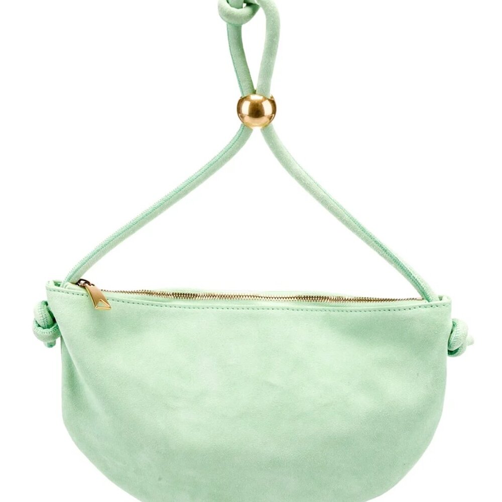 Bottega Veneta Suede Light Green Half-Moon Pouch Top-Handle Bag
